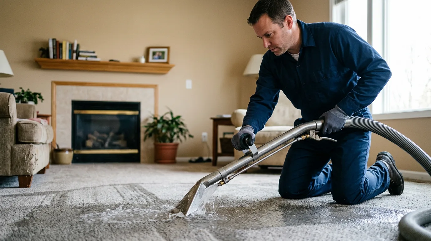 Water damage restoration technician working near New Salem, MA